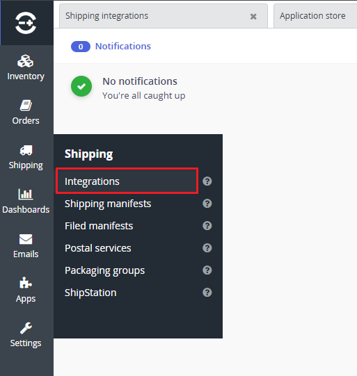 Integrations menu in the left-hand navigation