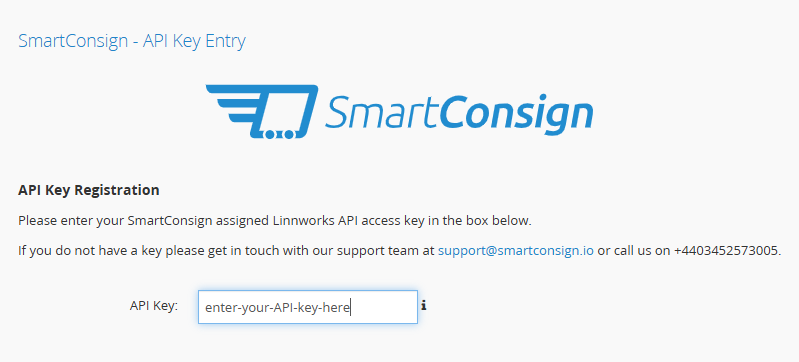 API Key entry screen