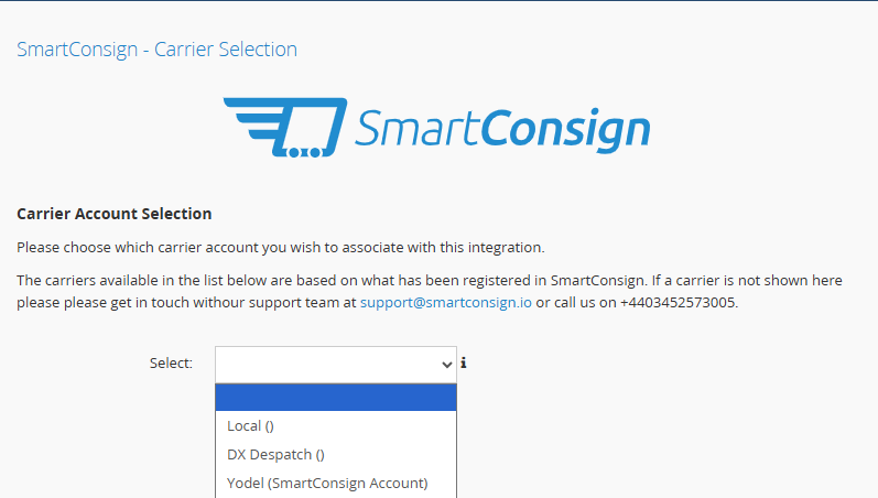 Carrier selection dropdown