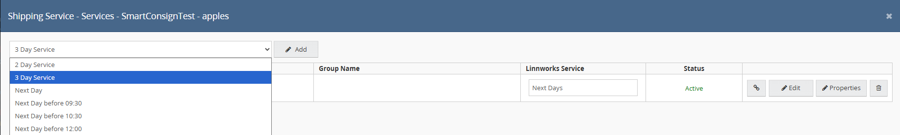 Service dropdown list