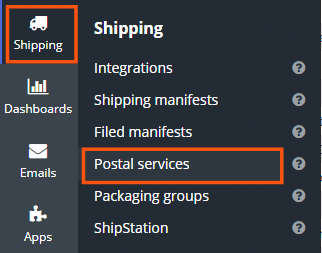 Postal Services option under the Shipping menu in Linnworks