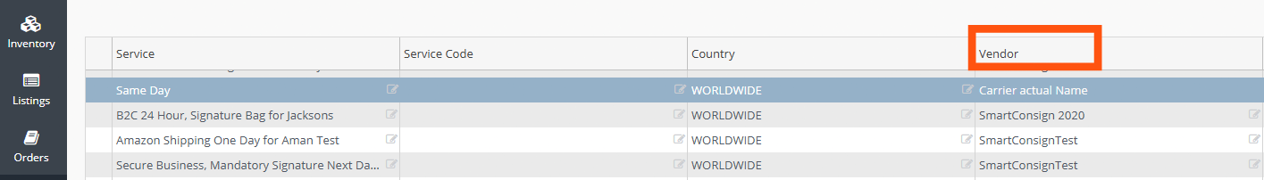 Vendor field for a Postal Service in Linnworks
