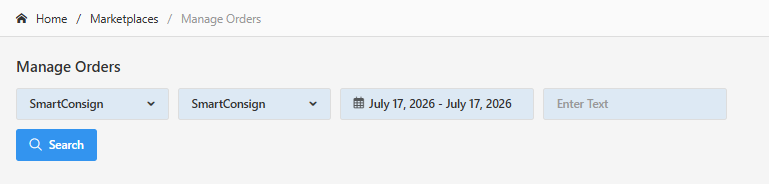 Main areas of the Manage Orders page